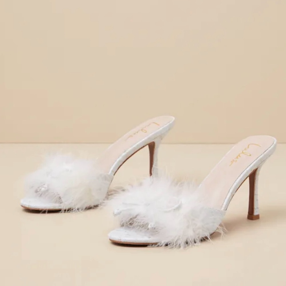 Lulus Samariah Multi Lurex Feather High Heel Sandals Blue - Size 8.5